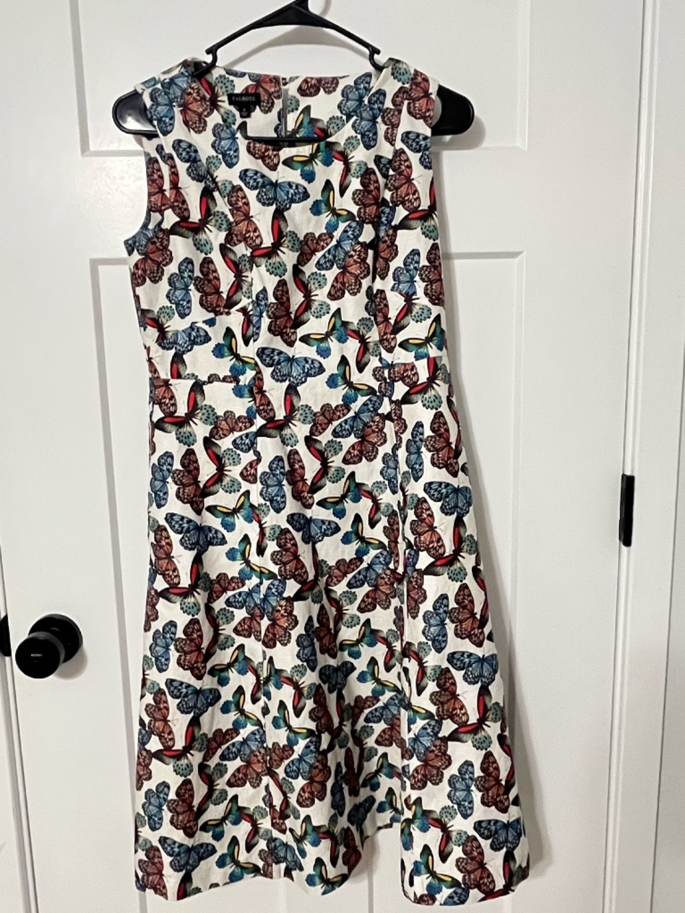 Talbots Butterfly Print Linen Blend A-Line Dress Multicolor Boat Neck MIDI 4